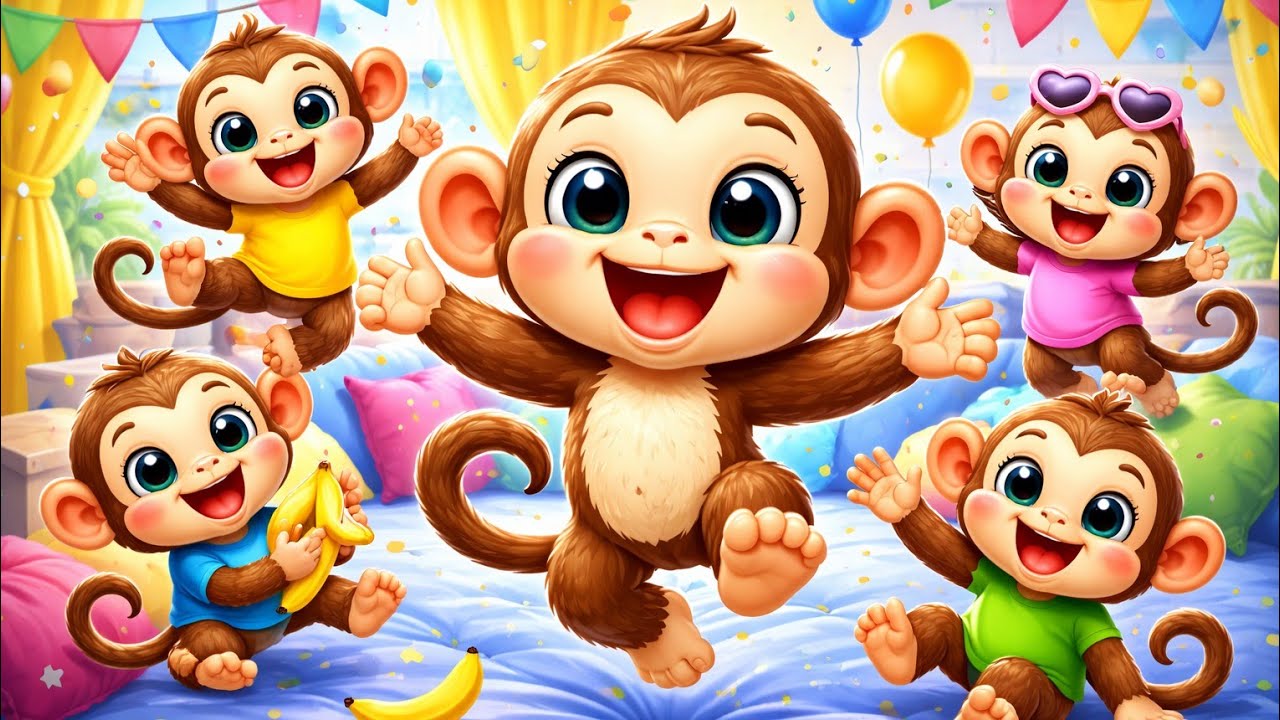 🎶🐒 Five Little Monkeys Jumping on the Bed! 🐒🎶