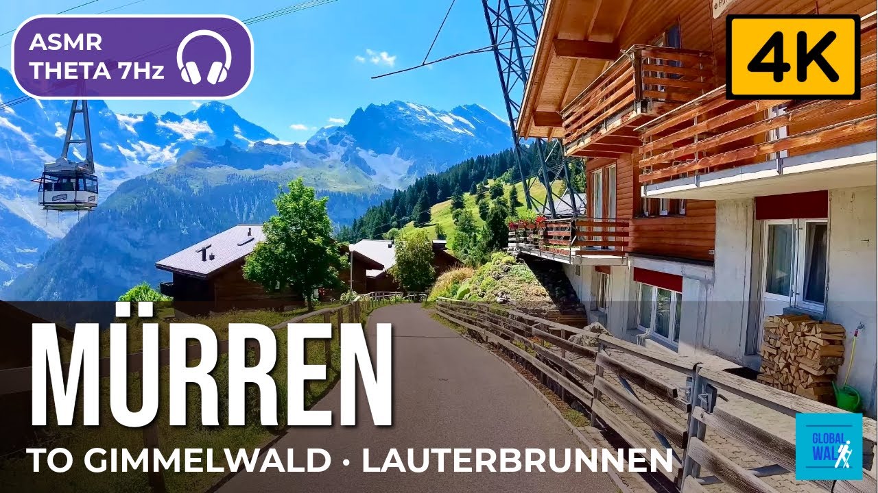 🇨🇭 MÜRREN TO GIMMELWALD ASMR Walk – Swiss Alps Binaural Beats 7Hz Theta | Deep Relaxation & Sleep