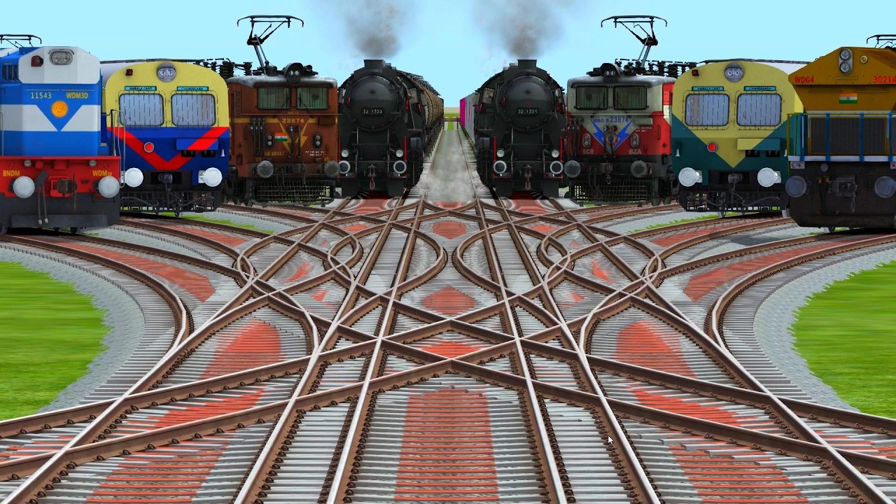8 Realistic Trains Run From 🟪 Curves Branches Railroad Tracks- #trainsimulator #rails #railways