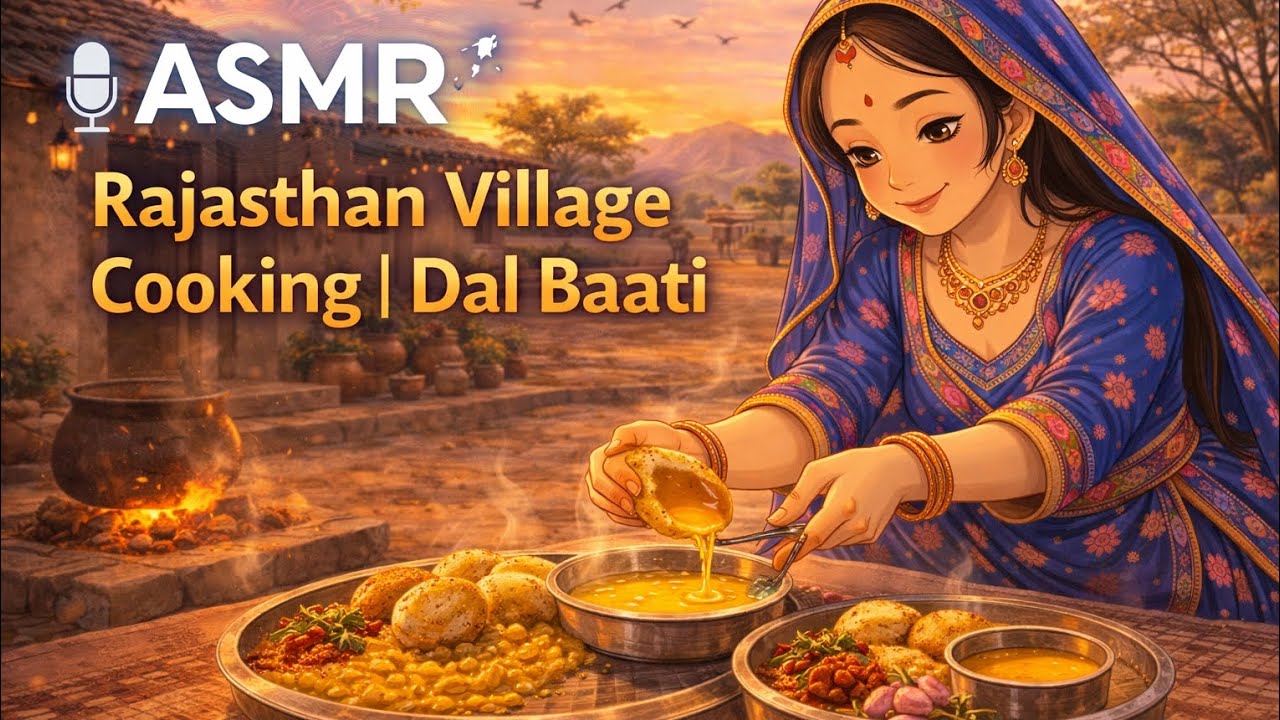 Rajasthani Dal Baati Churma 🌾ASMR Village Cooking | Ghibli Style”