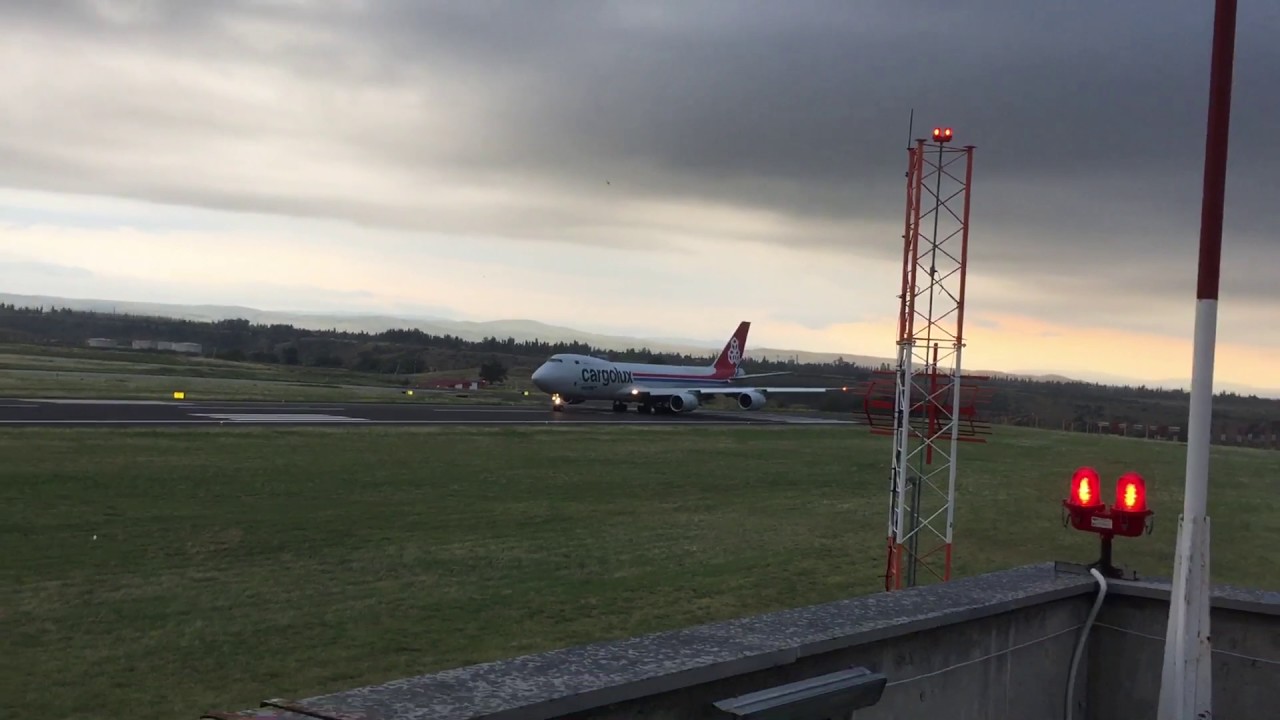 Cargolux Boeing 747 Tbilisi International Airport rainy morning departure