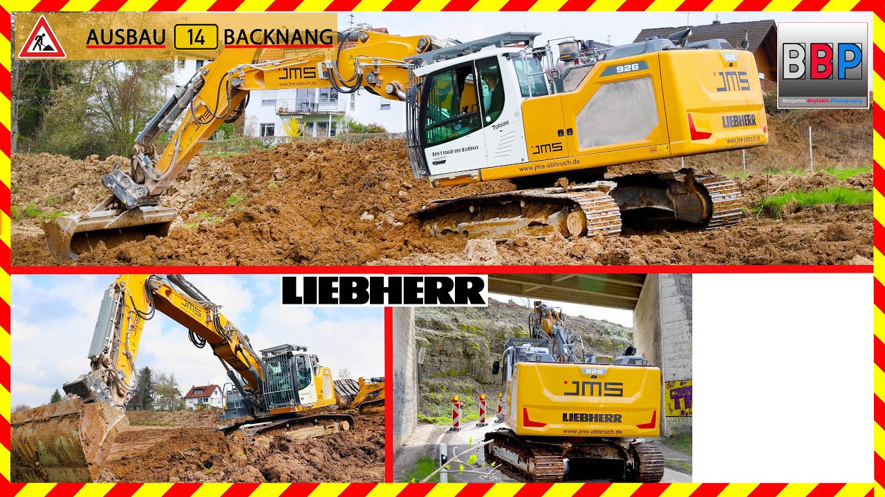 Liebherr R 926 VA, Oberboden abziehen, Ausbau B 14 Backnang, 21.03.2024.