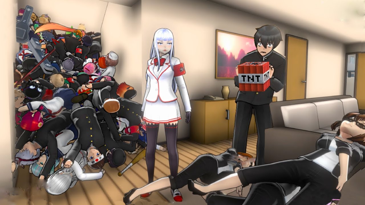 Мегами балуется с динамитом дома у Аяно в Yandere Simulator 3 мода: Ayano's house, TNT, Megani mod