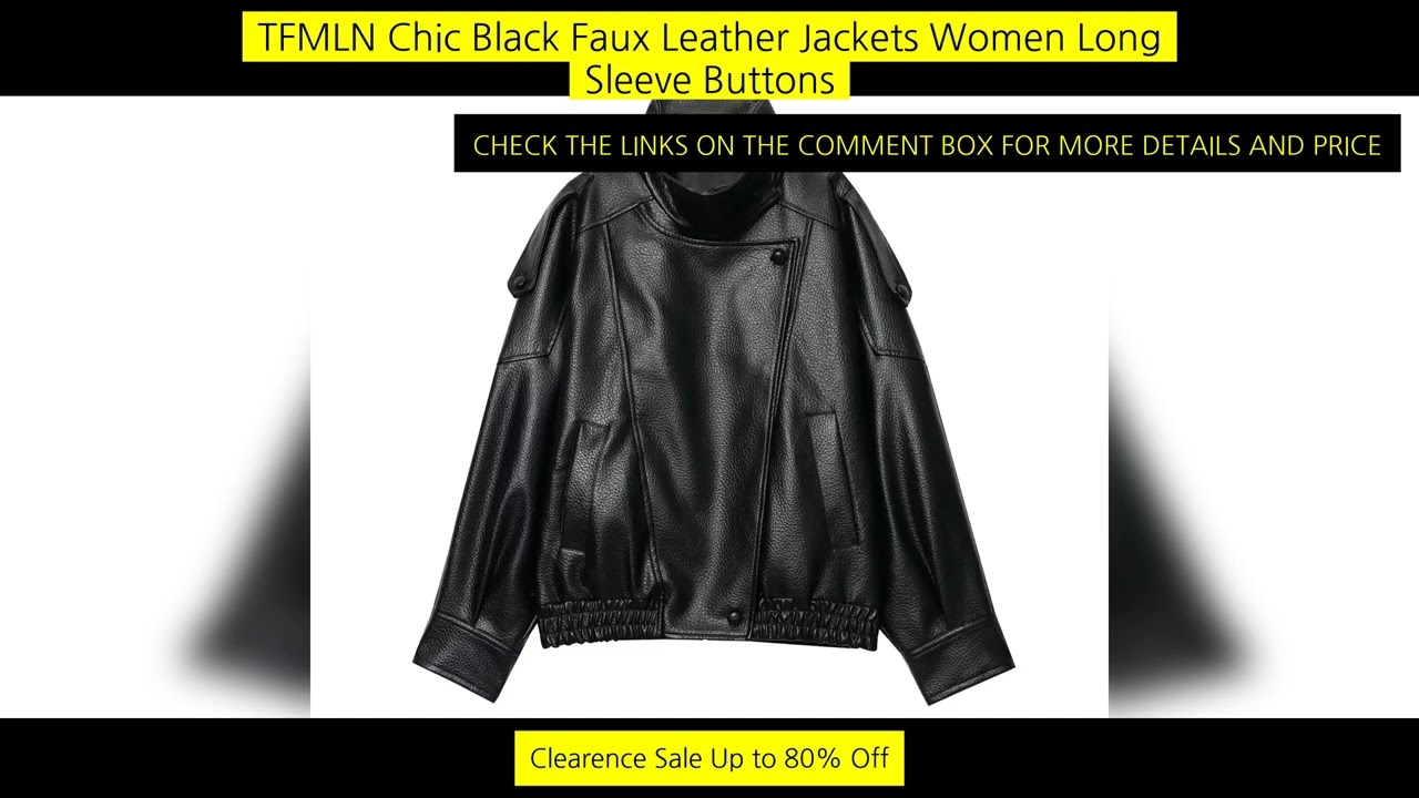 Tfmln Chic Black Faux Leather Jackets Women Long Sleeve Buttons Elastic