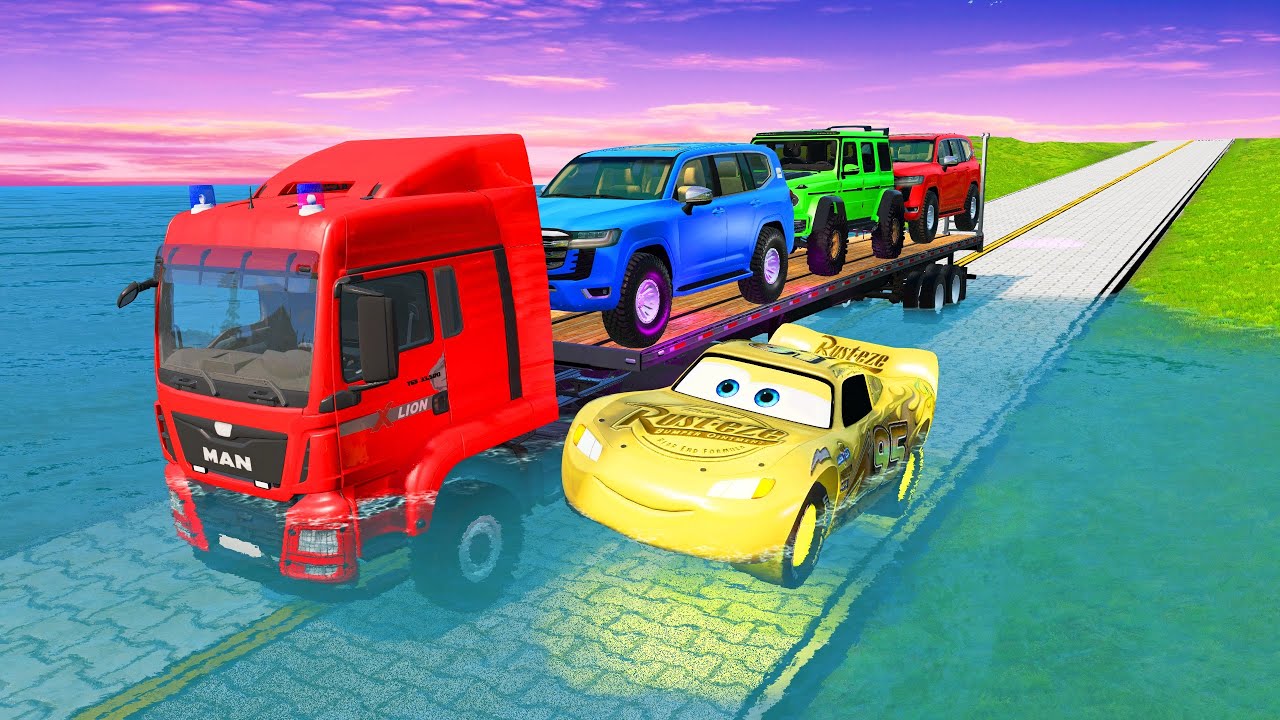 McQueen vs Flatbed Truck – This Road Was a Death Trap!  BeamNG Drive #018