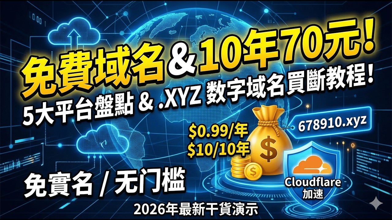 【保姆级教程】免费域名+托管Cloudflare全过程演示！免实名无门槛，附最便宜数字xyz购买攻略