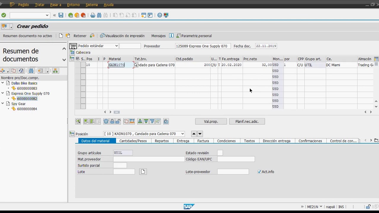 Pasos Iniciales con SAP MM - 11 - Creación de Orden de Compra