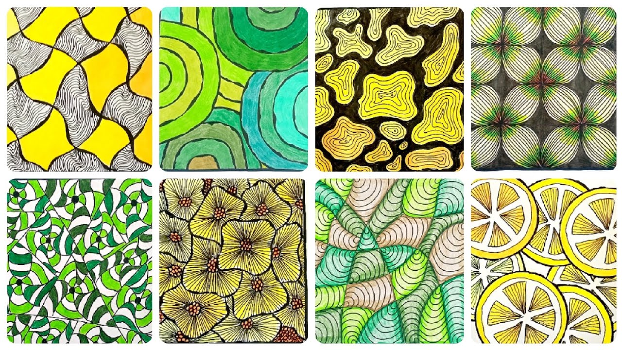 #56 Yellow & Green | Easy Zentangle | Art Therapy 💛💚