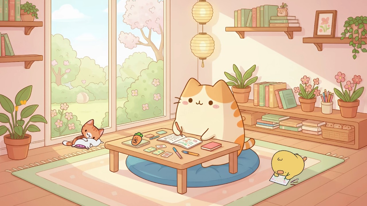 Sunny Study Time Cat ☀️ Relaxing Lofi Beats 🌿 Focus, Chill & Create