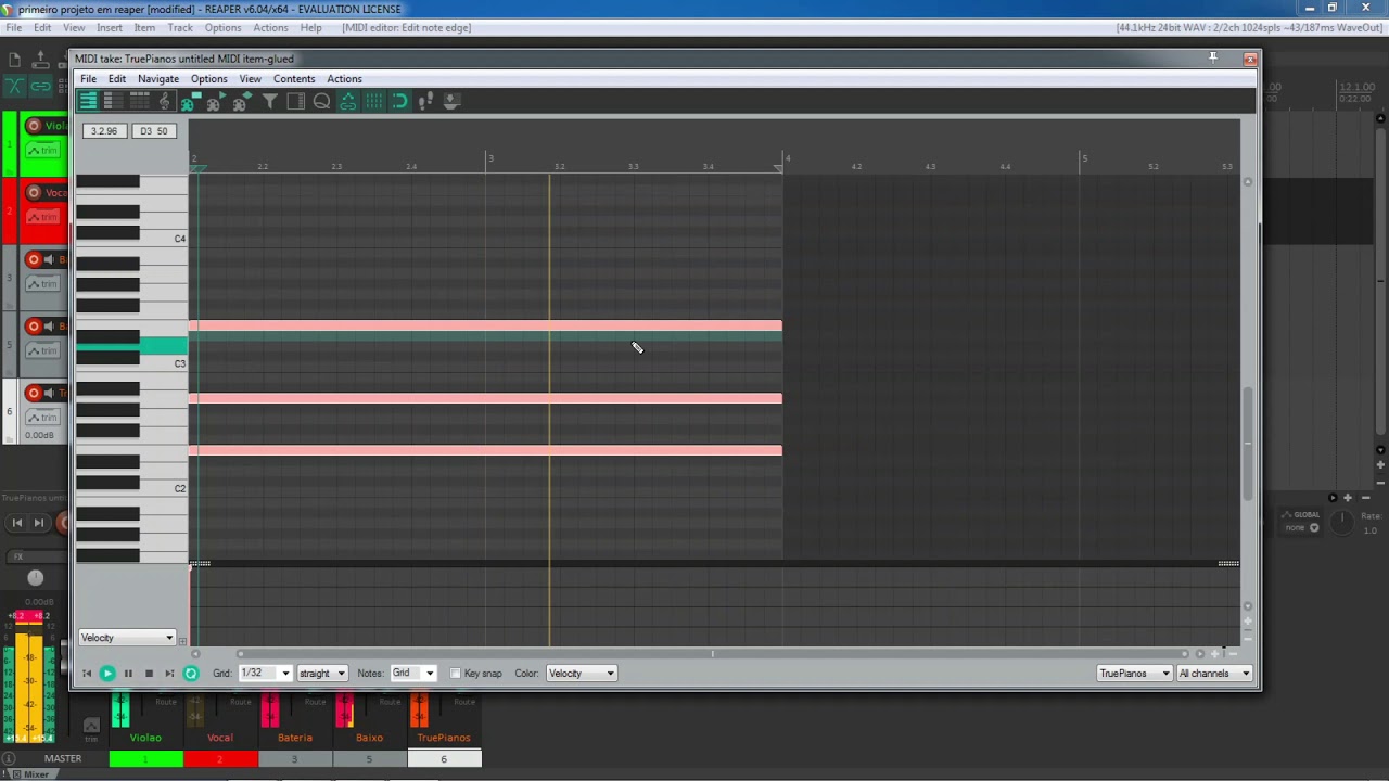 PIANO NO REAPER - COMO TOCR PIANO NO REAPER - REAPER PIANO ROLL - CURSO REAPER