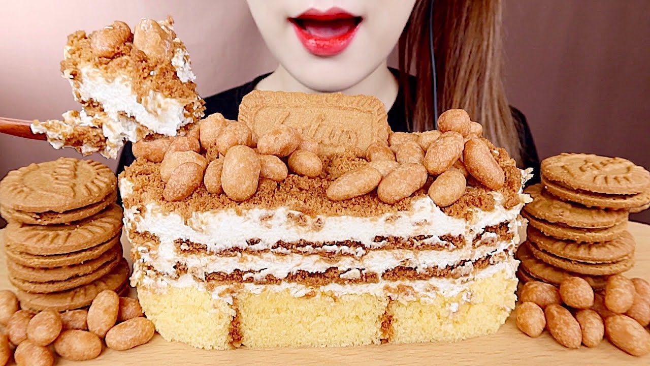 ASMR CRUNCH LOTUS PEANUT CAKE MUKBANG 로투스 꿀땅콩 케이크 먹방 eating sounds