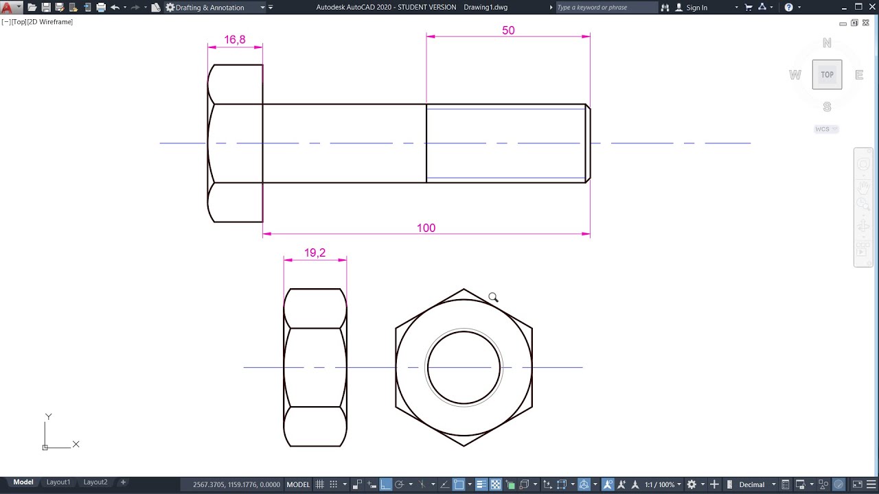 Cıvata ve Somun Çizimi | Nut and Bolt Drawing | Autocad 2D Practice Drawing | Exercise 22