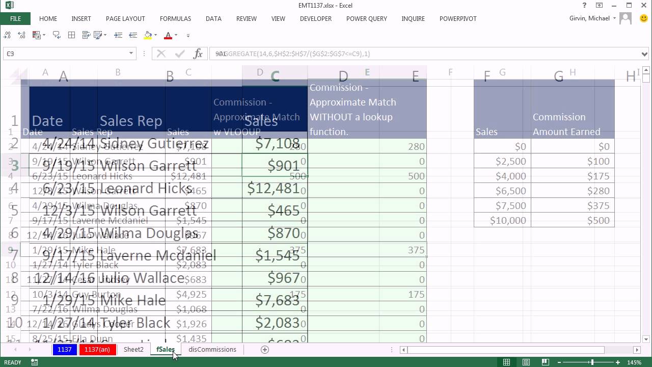 Excel Magic Trick 1137: Excel & PowerPivot DAX Formula: Approximate Match Lookup Without VLOOKUP
