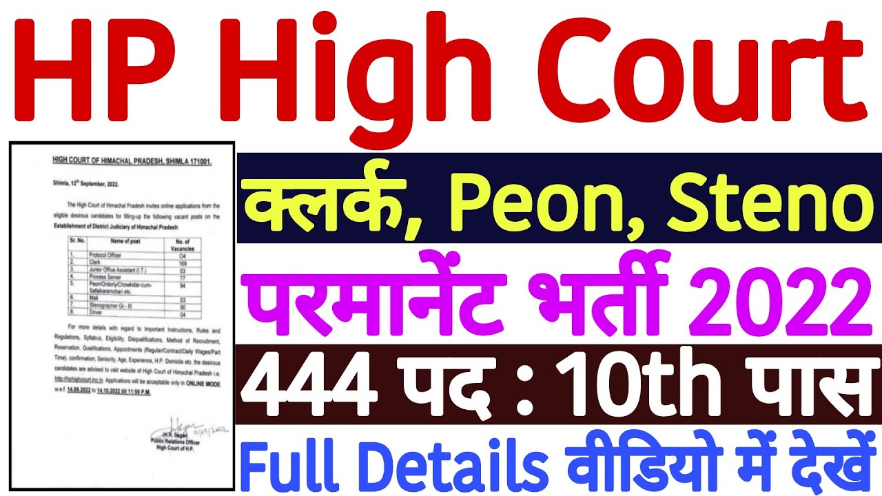 HP High Court Clerk Recruitment 2022 Qualification | HP High Court Clerk Notification 2022 PDF
