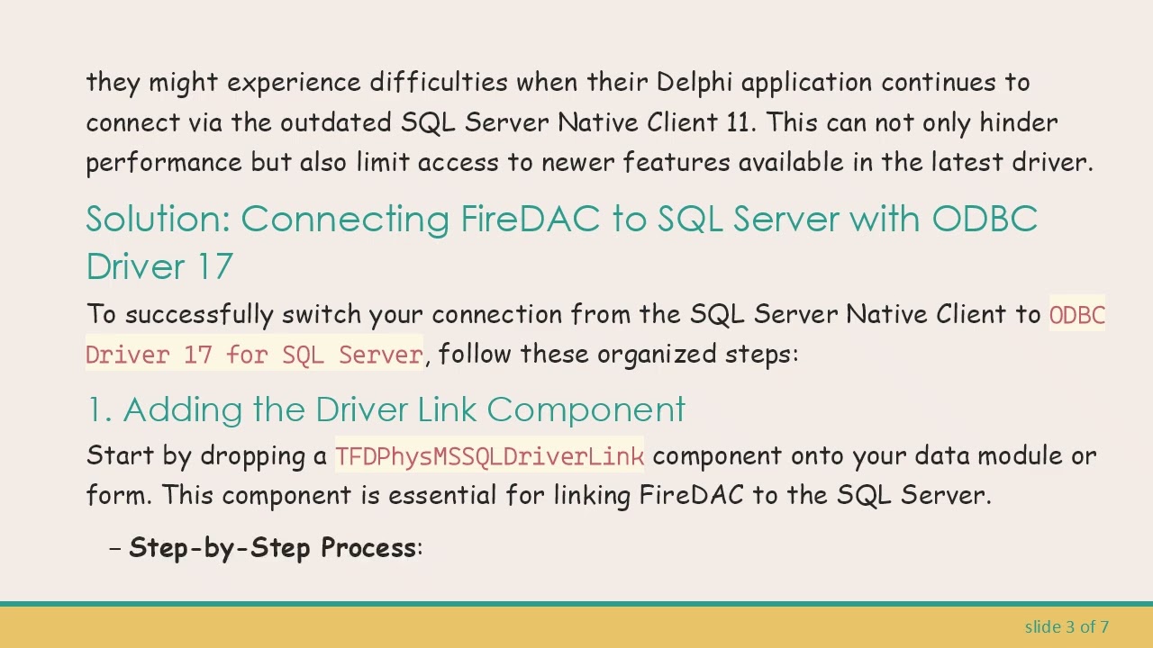 Connect FireDAC to SQL Server using the ODBC Driver 17 for SQL Server
