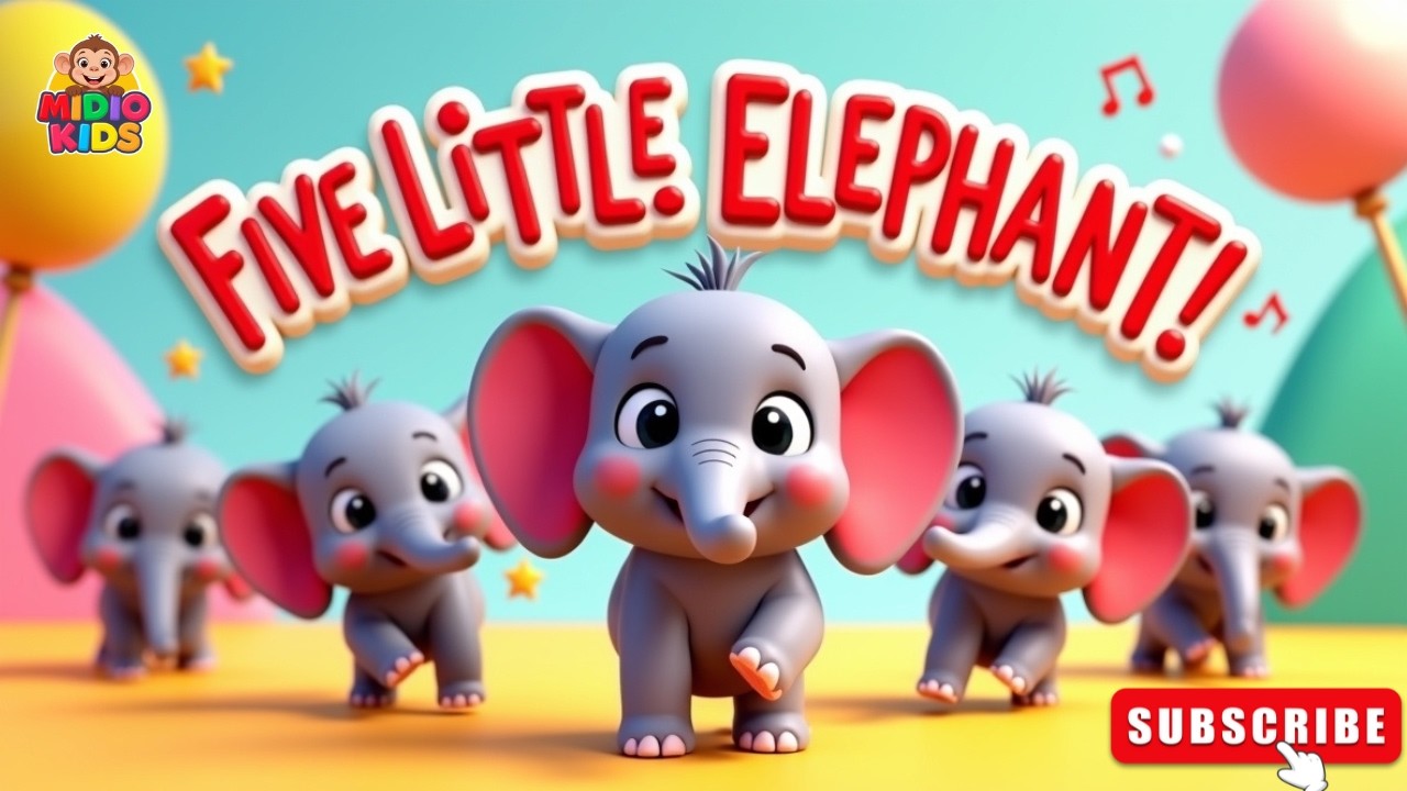 Kids Cartoon Songs | FIVE LITTLE ELEPHANTS! Nursery Rhymes for Kids | Baby Songs #midiokids #UK