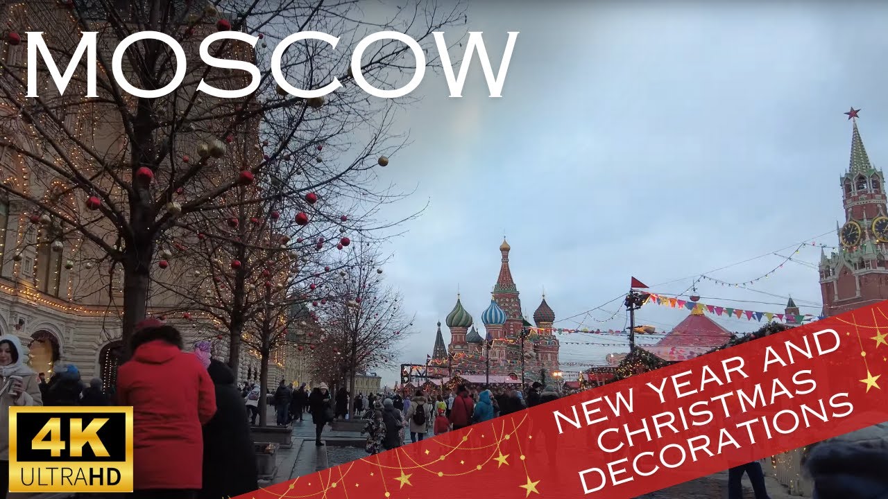Moscow New Year and Christmas decorations - Walking Tour 4K | December 2023