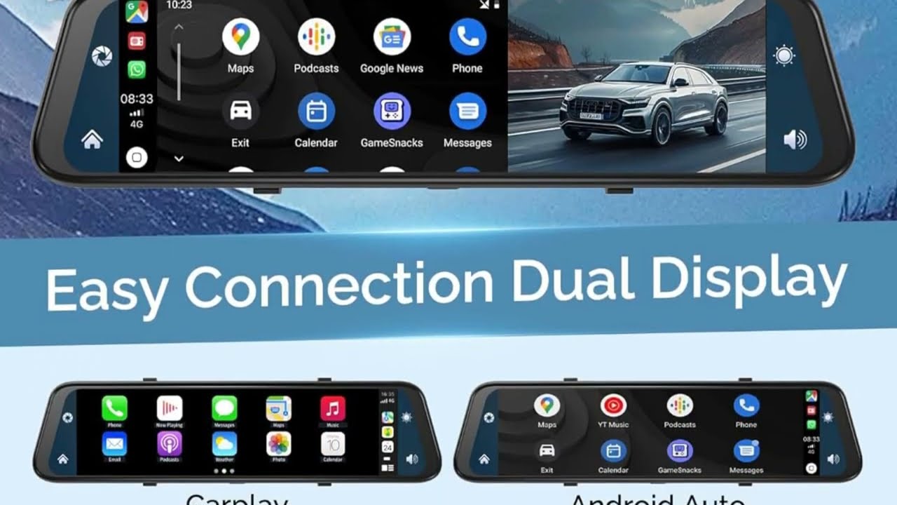 📺🚘 4K Smart Mirror Dash Cam | Front & Rear View, Voice Control!