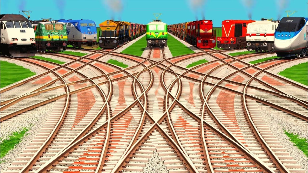 Indian Train Crossing At Bumpy Railroad Tracks ll express train crossing ll branched railroad tracks