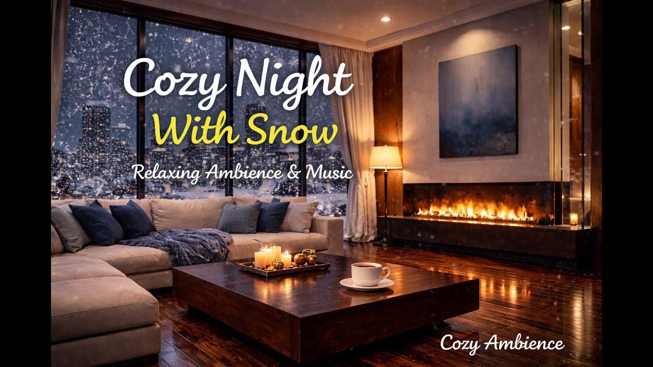 Relaxing Fireplace Ambience with Snow | 2 Hour Cozy Winter
