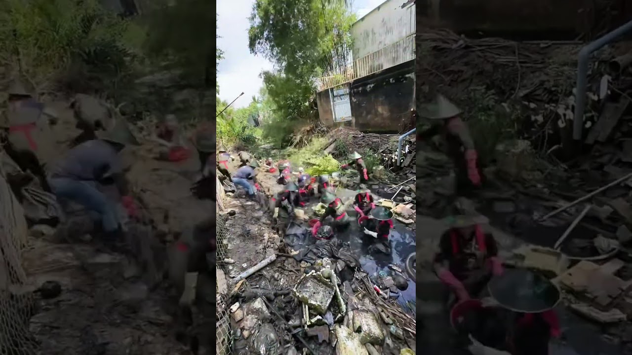 Cleaning the polluted canal #saigonxanh #cleaning #cleanup #cleaningmotivation