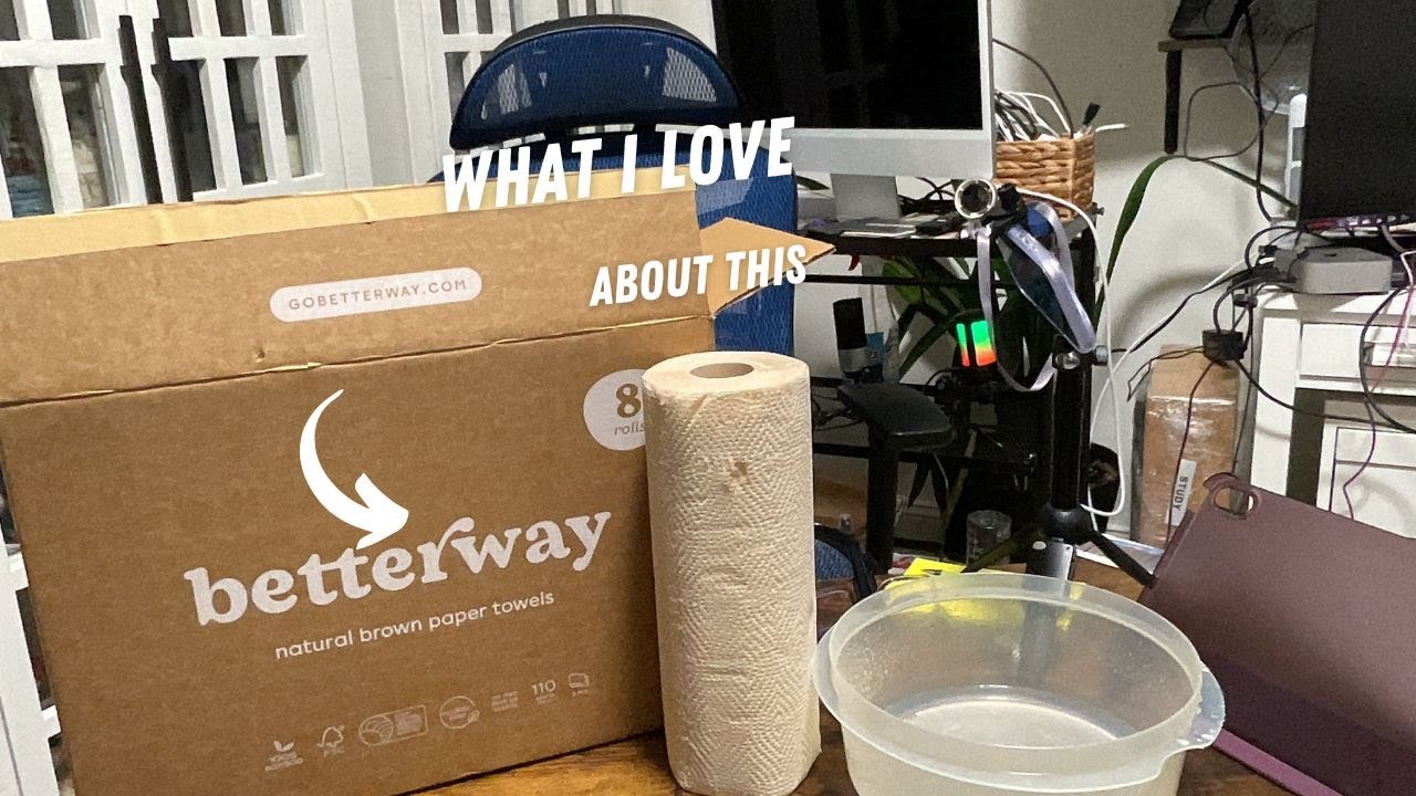 Betterway Bamboo Natural Brown Paper Towels - 8 Rolls, 2 Ply, 110 sheets - Plastic Free, PFAS Free