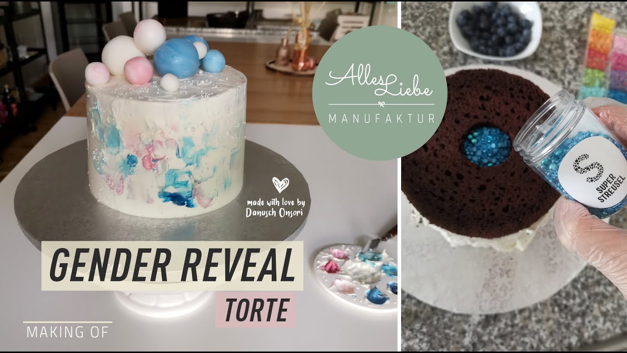 Gender Reveal Torte - Babytorte füllen und dekorieren - Baby Party Cake - Tutorial