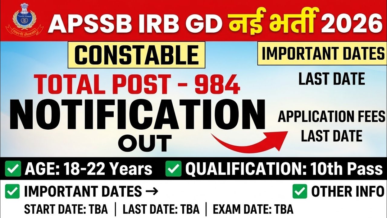 APSSB IRB vacancy2026/ IRB GD recruitment 2026 / Syllabus, Pattern, Eligibility #irbgd #irb #apssb
