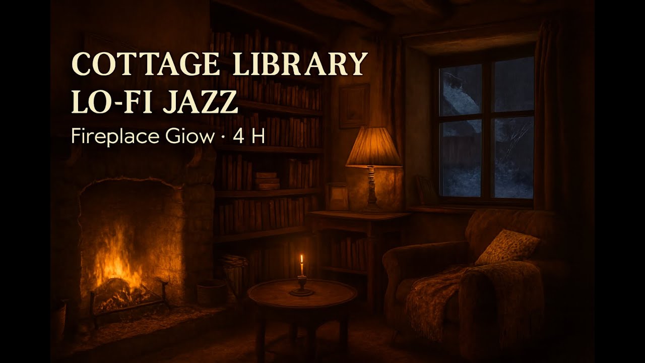 Cozy Fireplace Lo-Fi Jazz (78 BPM) | Candlelit Cottage Library Ambience for Study, Sleep & Relax