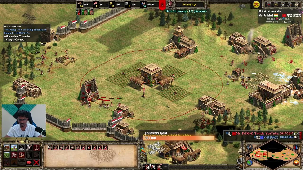 AOE2 DE | Bengalis vs Huns &ndash; Epic Feudal All-In Skirm War & Boom | 1v1 Arabia