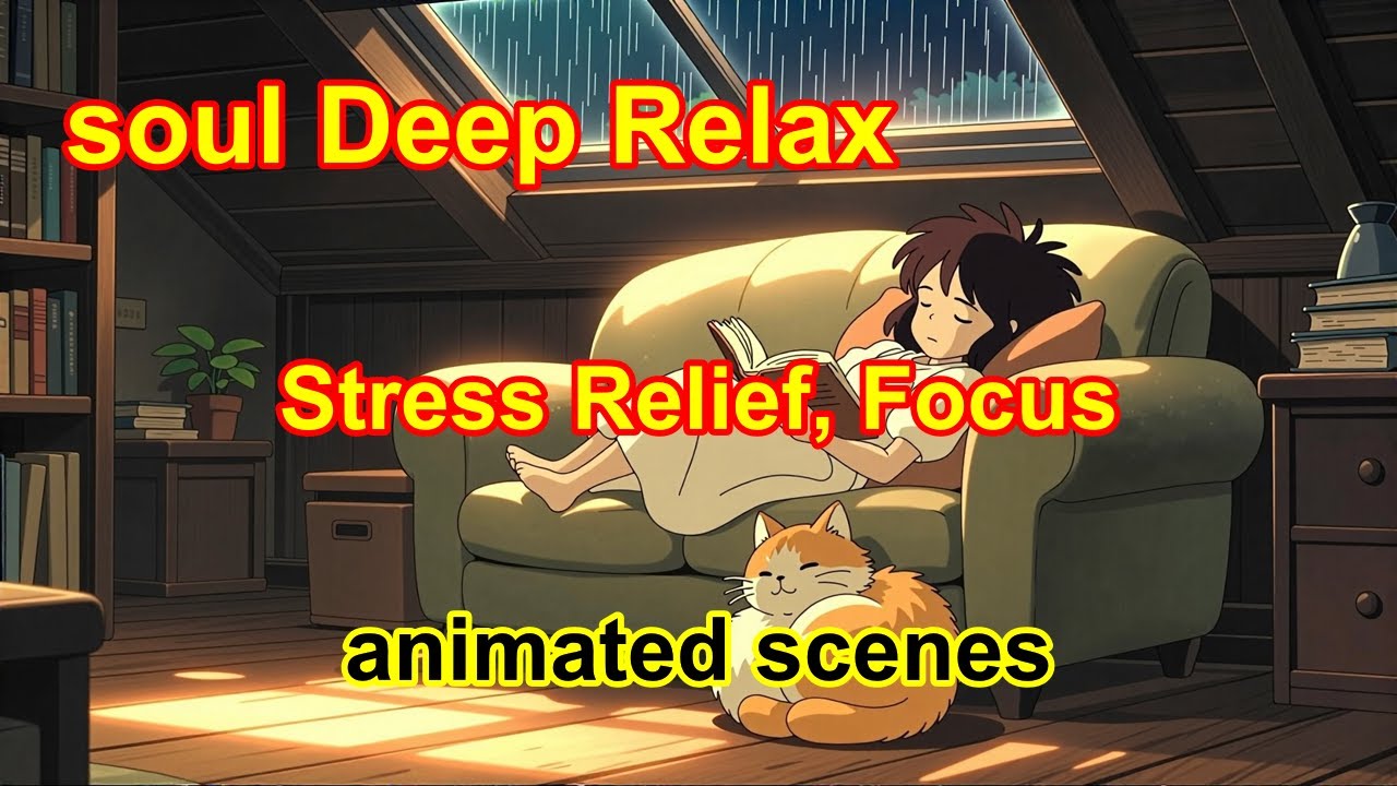 Soul deepRelaxtion| Rainy Afternoon in Old Bookstore Attic Cozy Lofi & Piano for Deep Sleep & S
