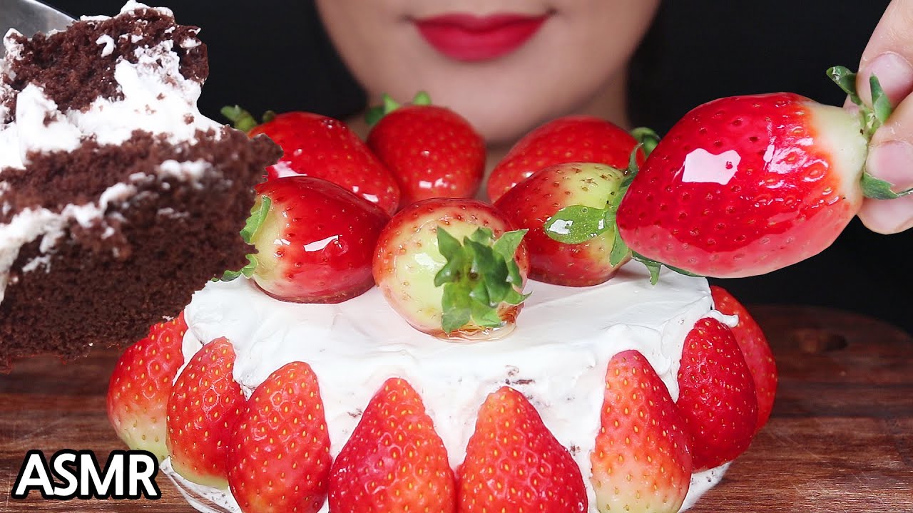 ASMR *Failed* Strawberry Chocolate Cake Tanghulu 노오븐 딸기 초코 생크림 케이크+탕후루