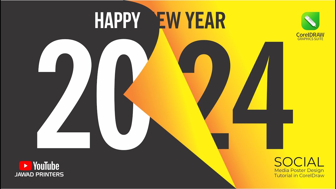 Happy New Year 2024 Poster | CorelDraw Tutorial | Social Media Post  @jawadprinters