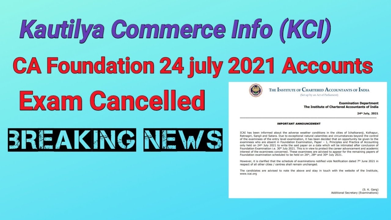 CA Foundation : Breaking News Accounts Exam Cancelled | icai