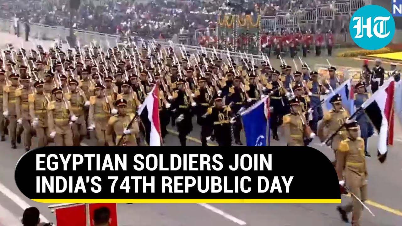 Egyptian Armed Forces contingent marches on Kartavya Path on India's 74th Republic Day