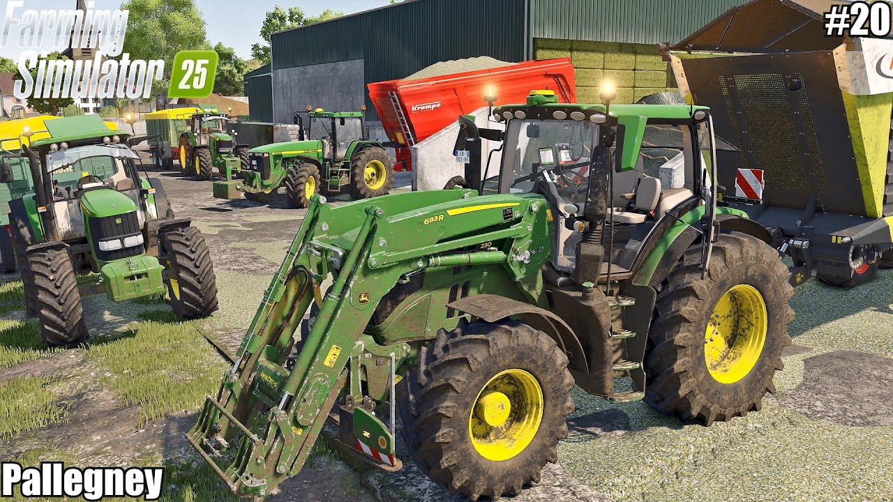 Перевозка кукурузного силоса в силос фермы с помощью 4 тракторов John Deere | FS25 | Паллегни | 20