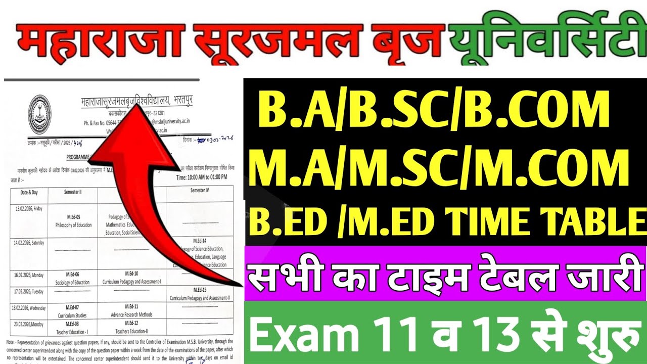 Brij University Exam time table 2026 // Msbu University Ug & Pg Exam Time Table 2026