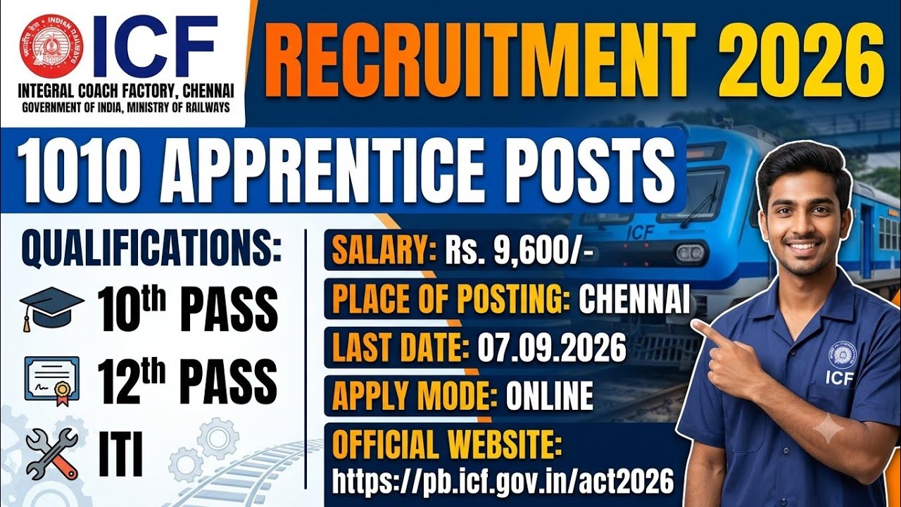 ICF Chennai Recruitment 2026 | 1010 Apprentice Posts