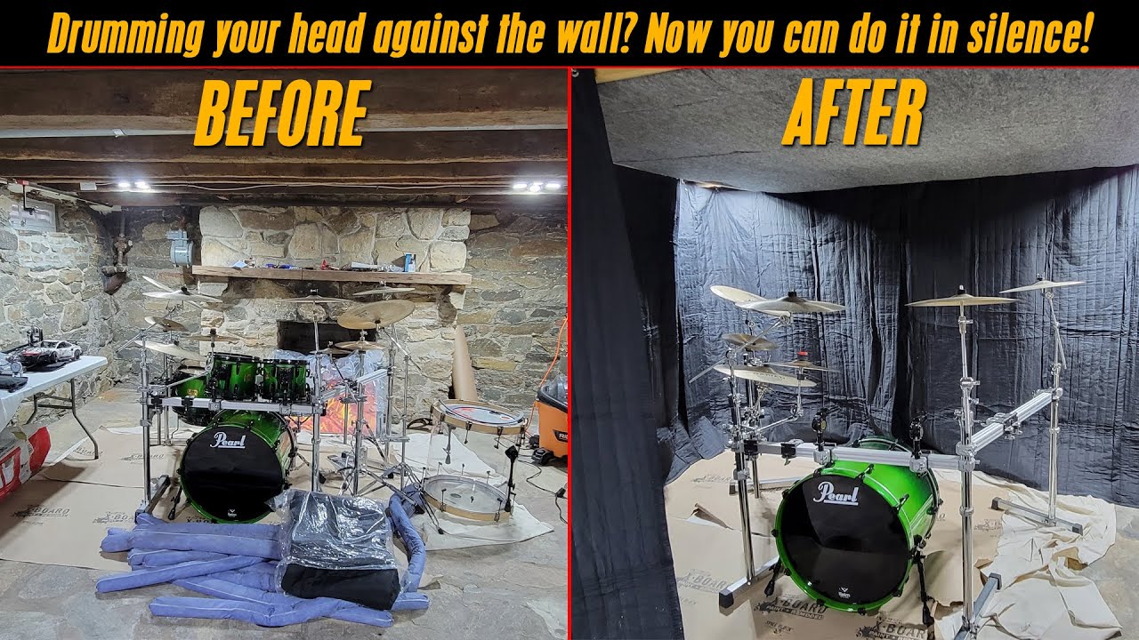 Drum room soundproofing. Case study how to sound proof drum room in basement using acoustic blankets