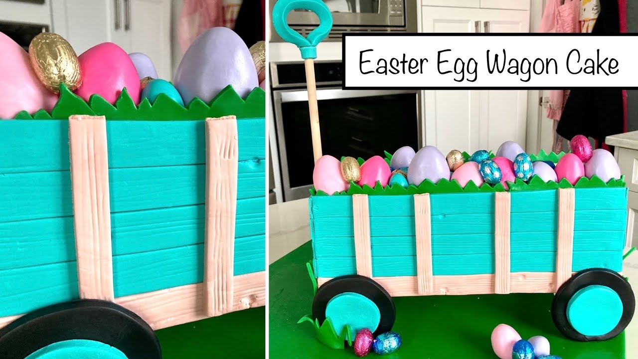 How to Make an Easter Egg Wagon Cake | Display Cake Ideas 2021 |How to Make a Fondant Woodgrain Cake