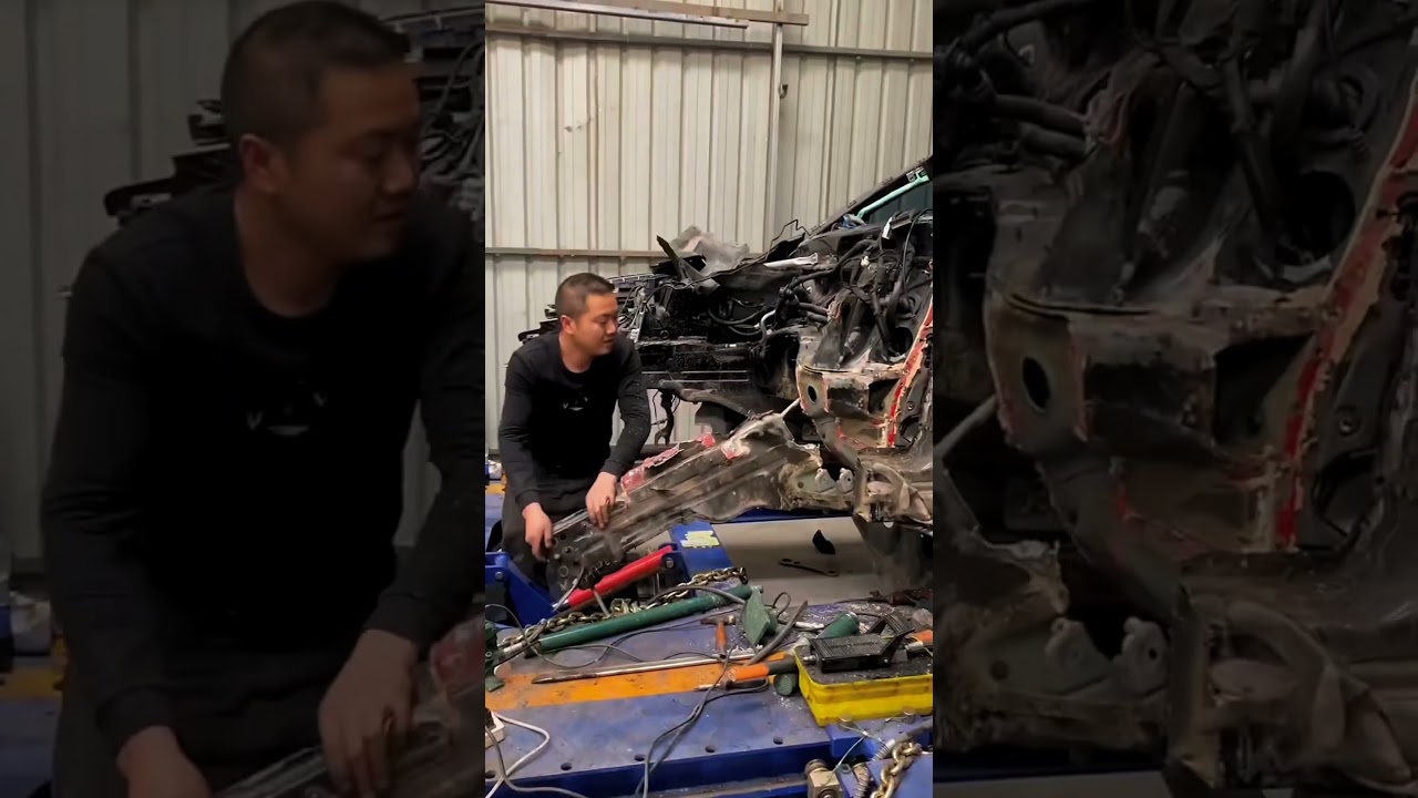 The process of dismantling scrapped parts of a Mercedes Benz accident car #automobile #xcavator