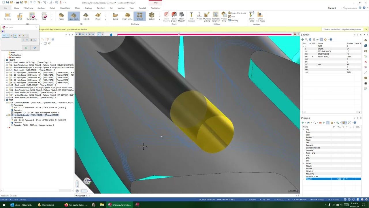 2024 06 25 - Mastercam - Unified and Swarf - Shaft Keyslot Machining