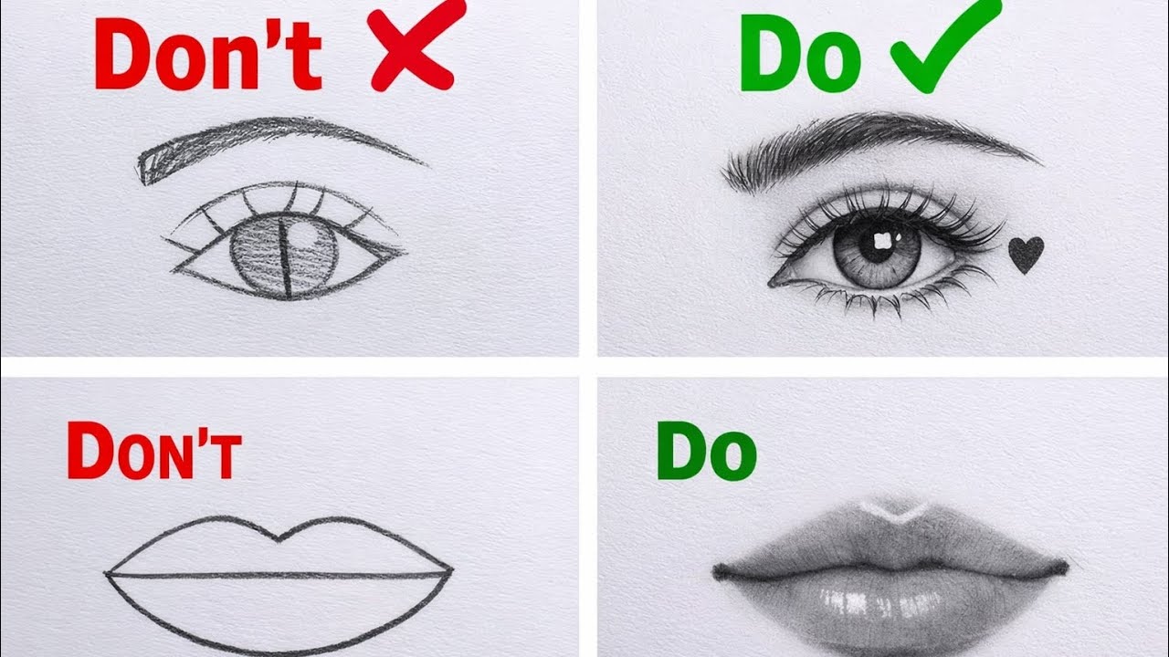 Don't VS Do Eye and Lip Tutorial ✨| Step by Step drawing| Easy Drawing 💫 #drawing #lips #eyes 