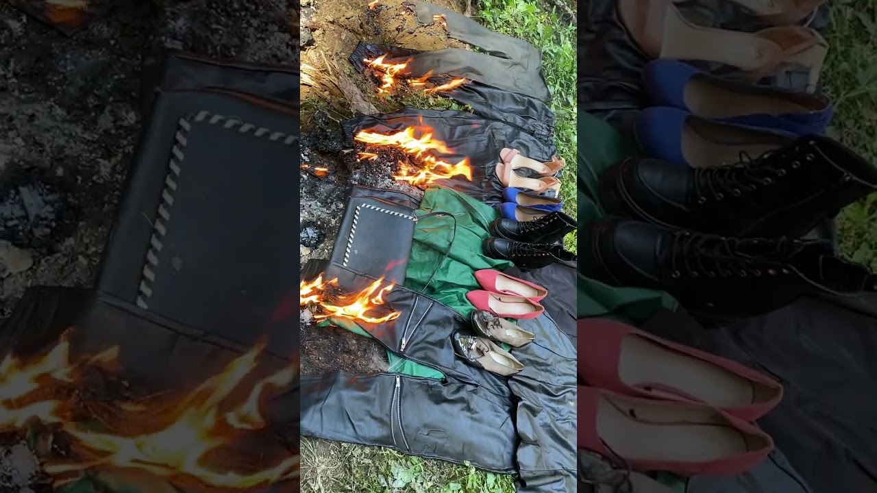 Burning old leather and shoes and bags 🔥🔥🔥
