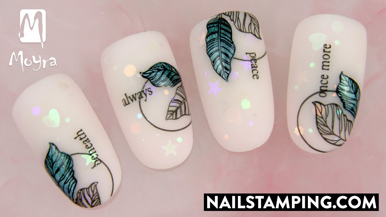 Nature-like nail art with effected stamping motif (nailstamping.com)