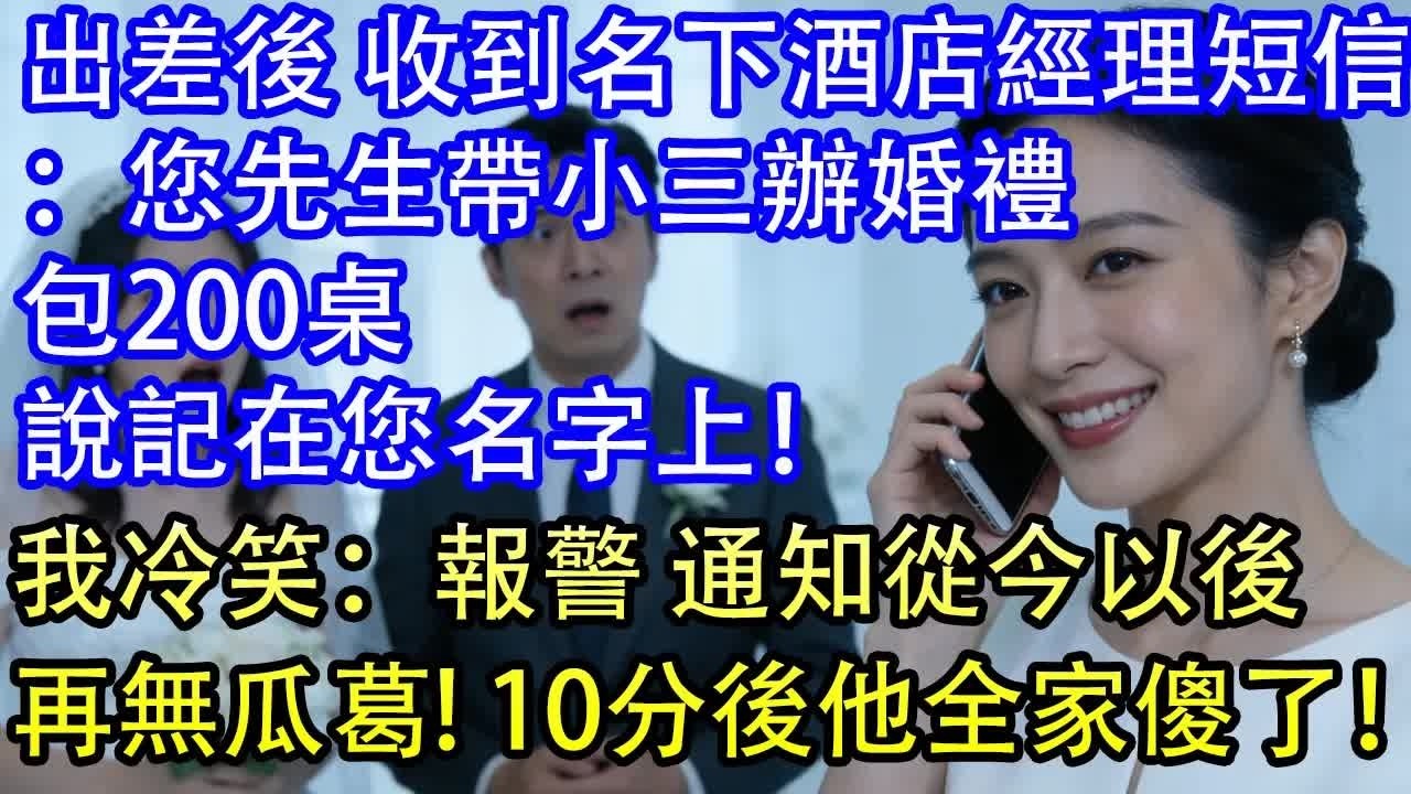 我出差的第32天收到名下五星酒店經理的短信：您老公帶小三在酒店舉辦婚禮要包200桌 說記在您名字上！我冷笑：報警 通知從今以後再無瓜葛!10分後全家傻眼