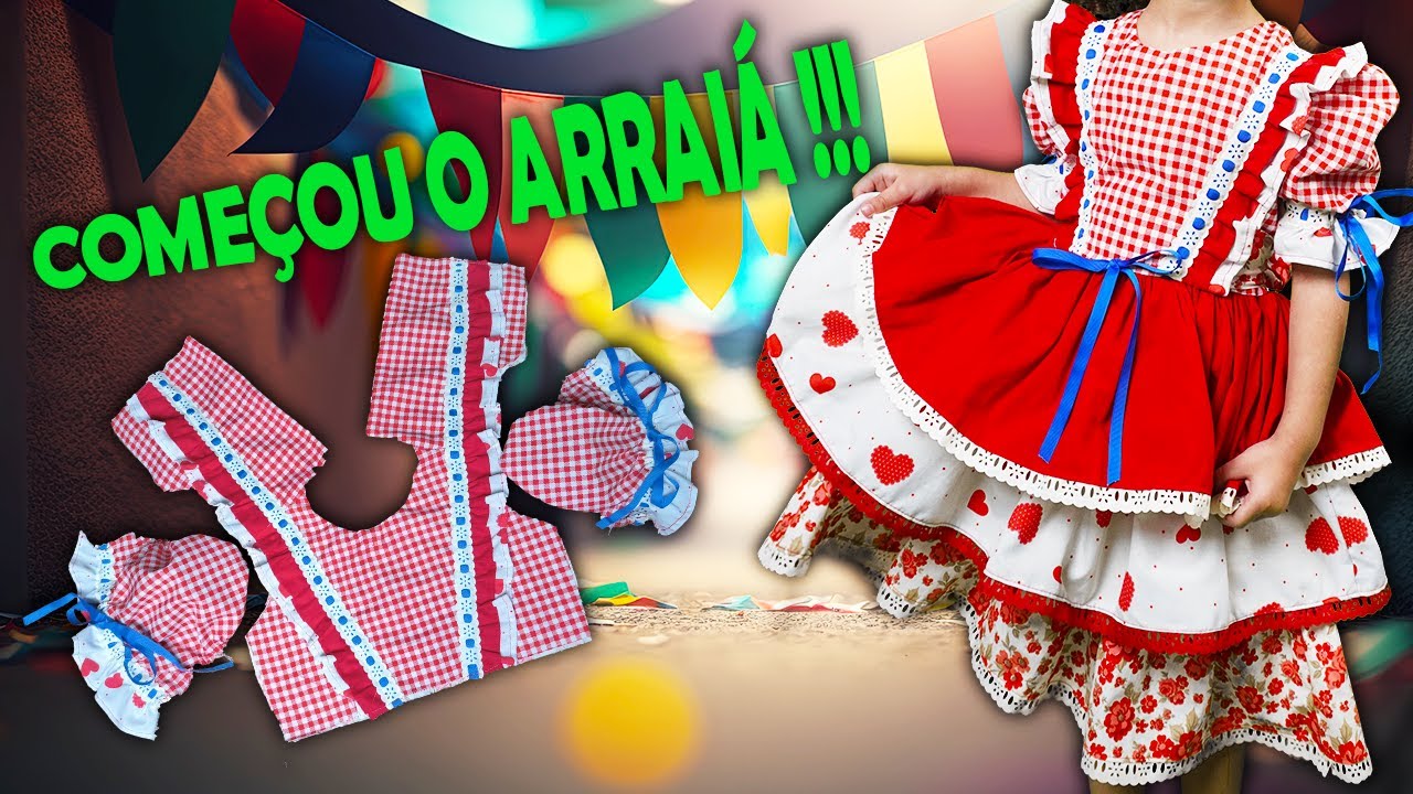 DIY ✂ Já fez seu vestido  CAIPIRA ? PASSO A PASSO de como fazer um lindo vestido de festa junina.