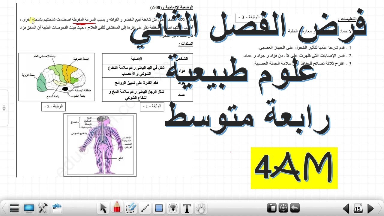 فرض  الفصل الثاني العلوم الطبيعية الرابعة متوسط