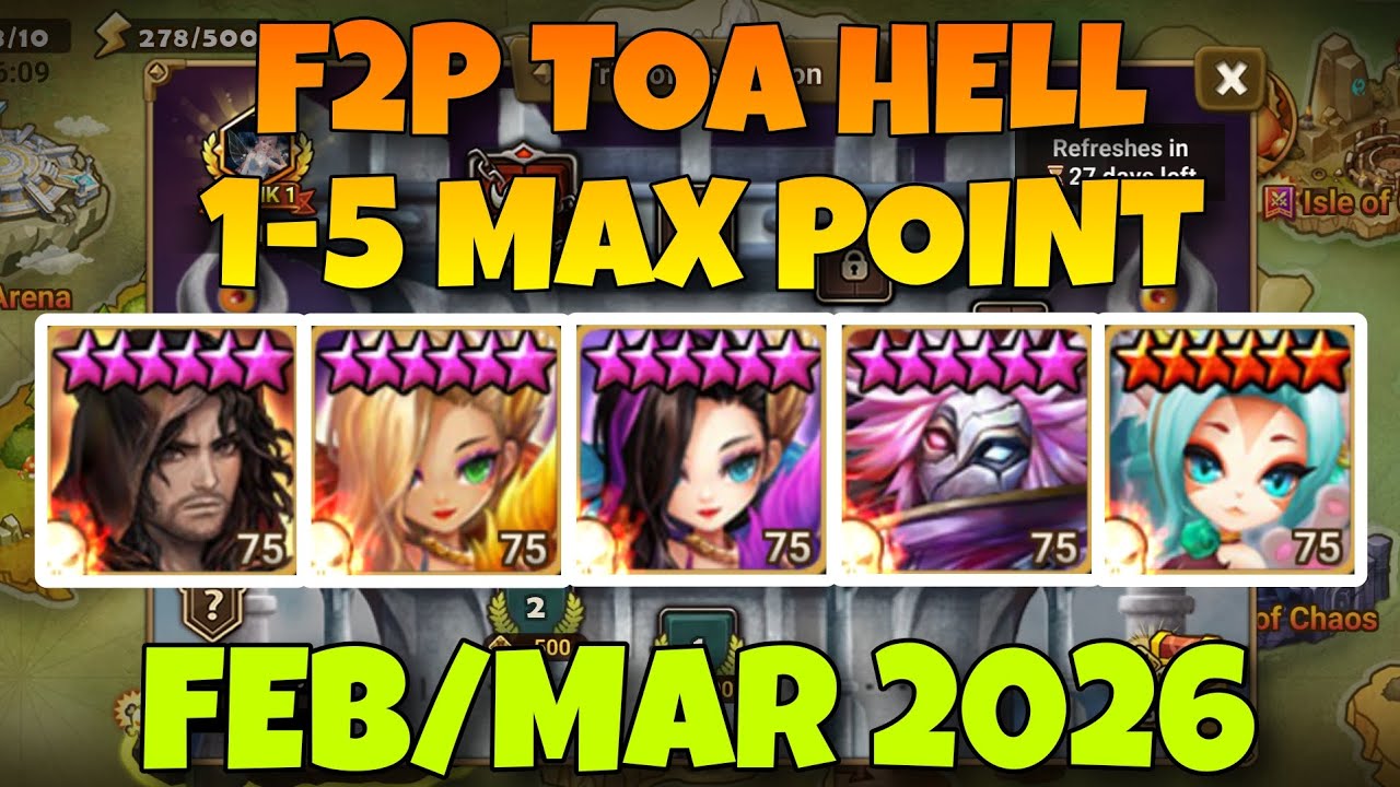 F2P TOA HELL STAGE 1, 2, 3 & 5 (P2W STAGE 4) SUMMONERS WAR FEBRUARY / MARCH 2026