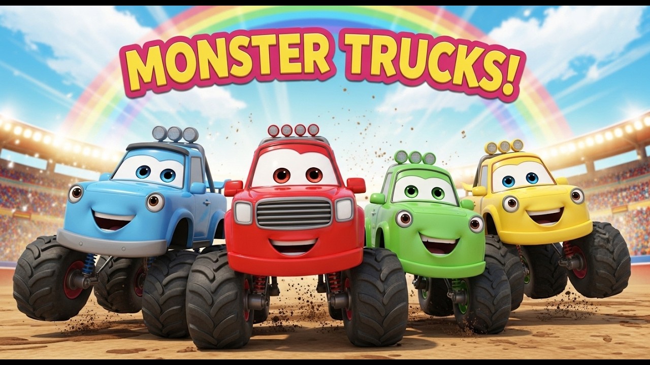 Monster Trucks Song for Kids | Big Wheels, Big Jumps & Fun Racing | Preschool Action Song